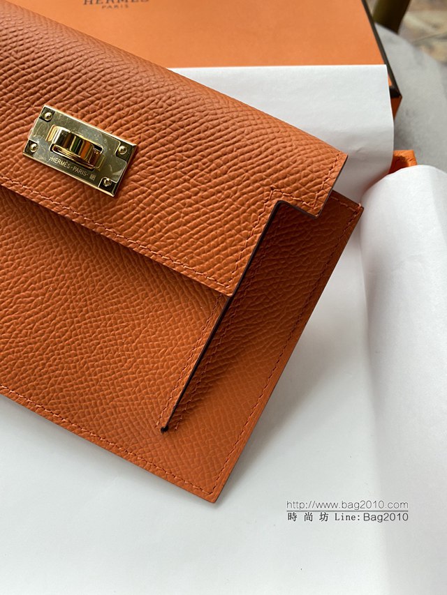 Hermes卡包 愛馬仕原版Kelly Pocket Epsom皮 Hermes新款小錢包 經典橙金扣  tdh2179
